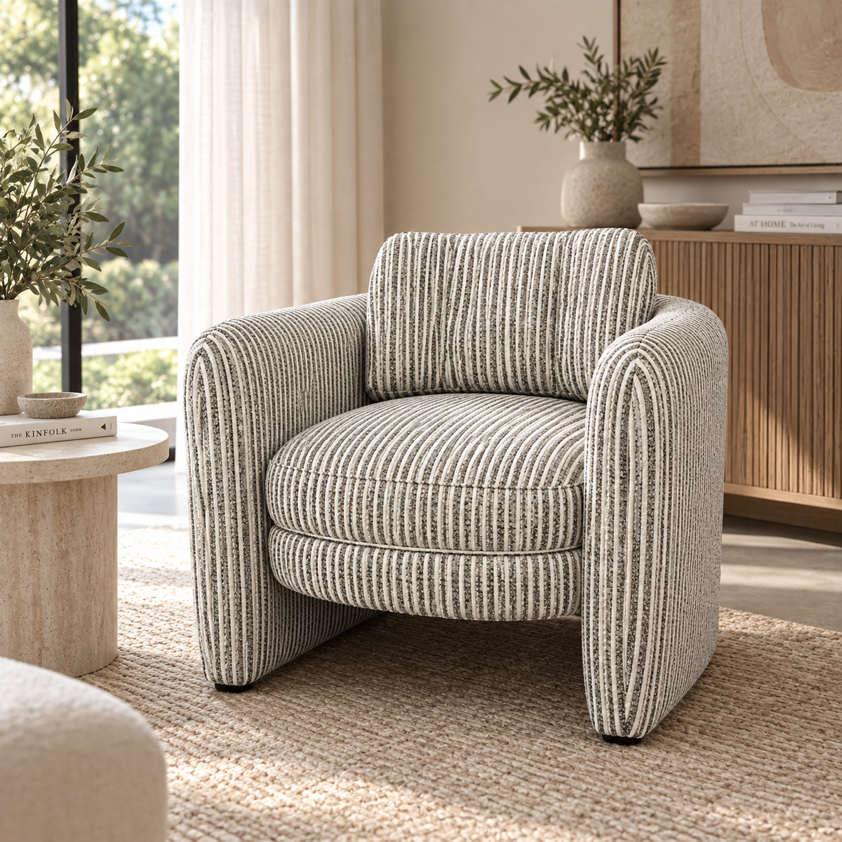 Munson Textured Fabric Accent Chair - Chocolate Stripe