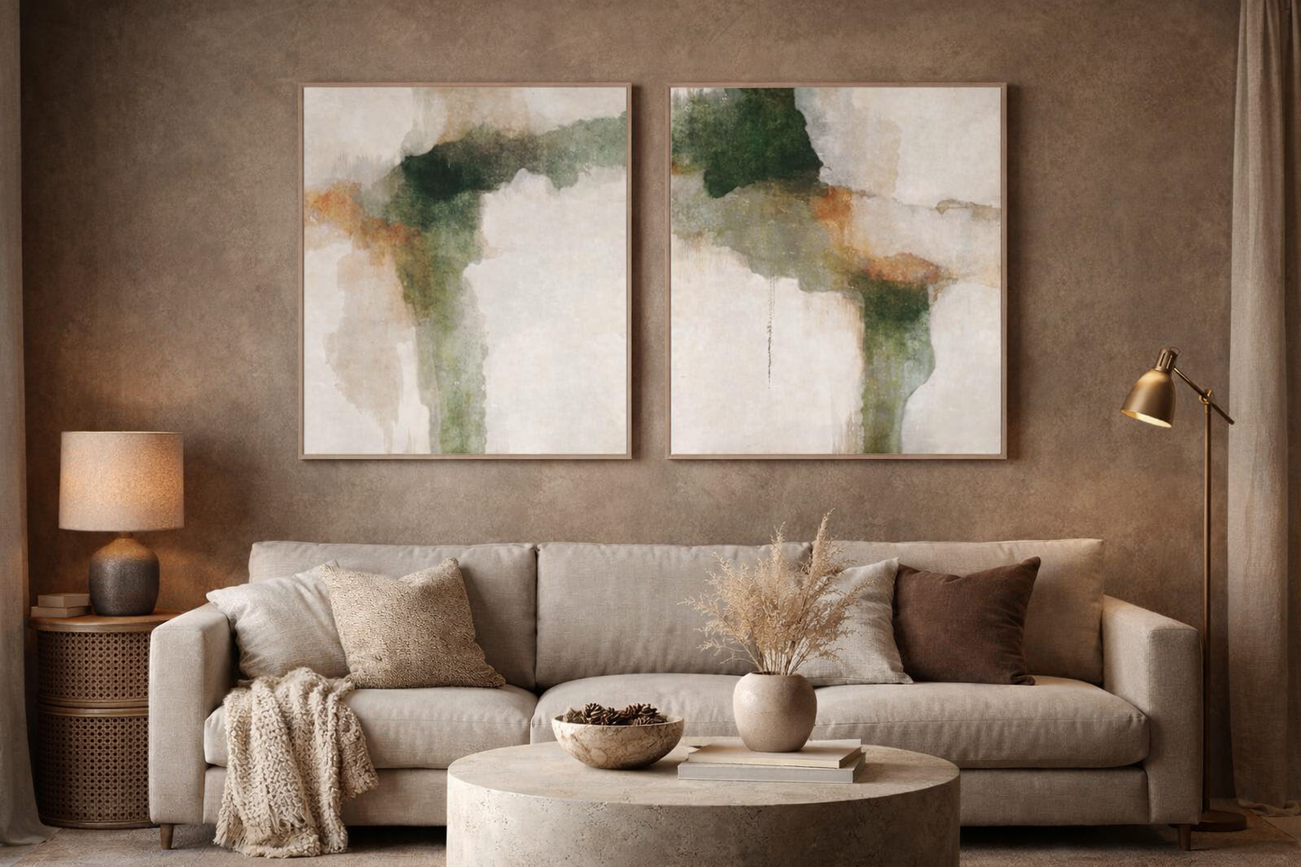 Grounded Flow - Duo Framed Canvas in Natural Oak - 80 x 80cm
