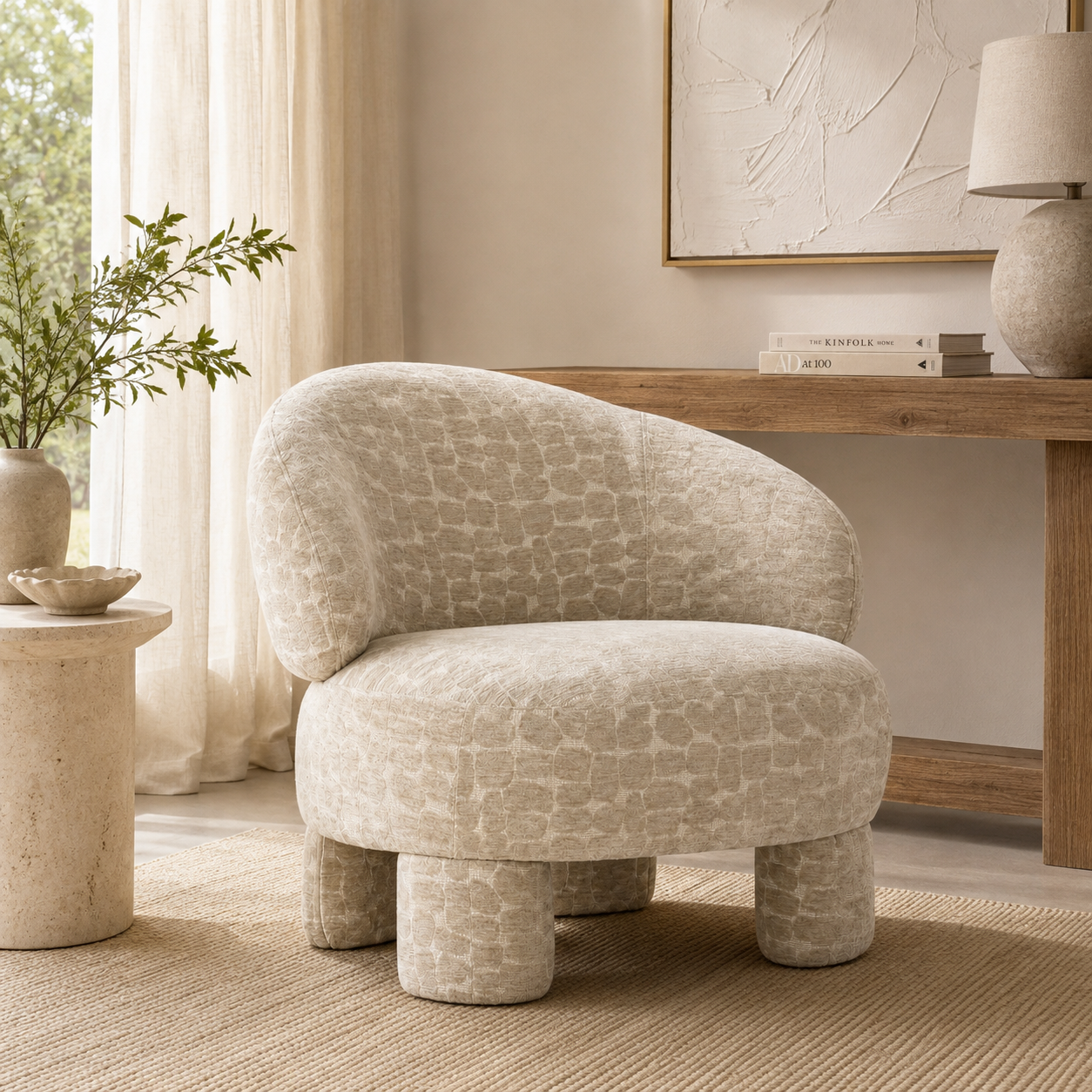 Luxury Vellin Designer Accent Chair - Patterned Beige