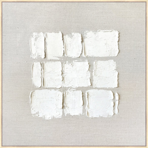 Linen Natural Cubes - Heavily Textured Framed Canvas 80 x 80cm