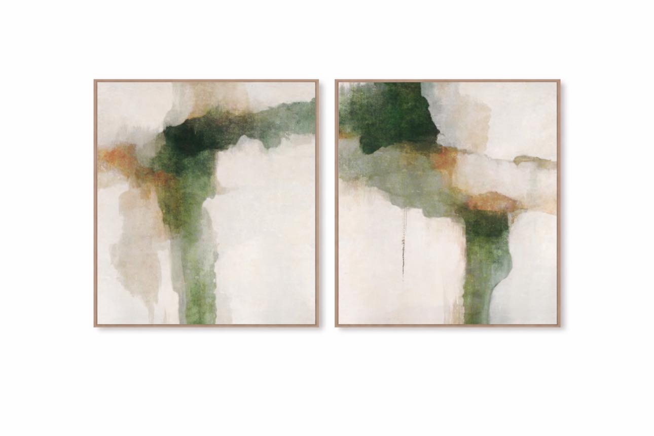 Grounded Flow - Duo Framed Canvas in Natural Oak - 80 x 80cm