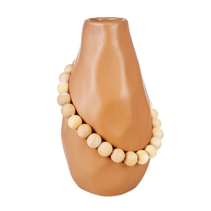 Lorna Ceramic Terracotta Vase with Timber Beads image 0