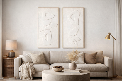 Sculpted Silence Duo Set - 3D Art - Light Natural Frame 100 x 60cm