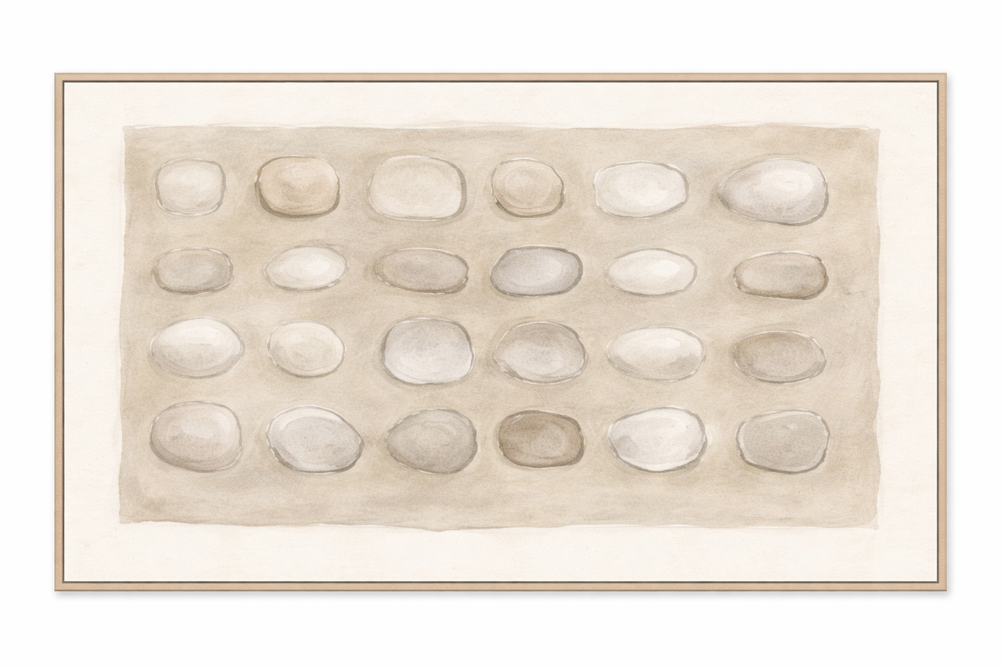 Calm Stones Medium - Framed Printed Canvas - Light Natural Frame - 80 x 160cm