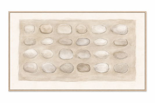 Calm Stones Medium - Framed Printed Canvas - Light Natural Frame - 80 x 160cm