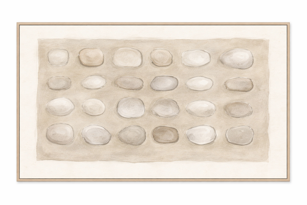 Calm Stones Medium - Framed Printed Canvas - Light Natural Frame - 80 x 160cm