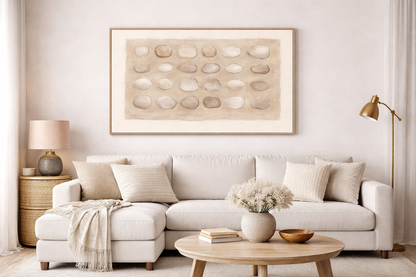 Calm Stones Medium - Framed Printed Canvas - Light Natural Frame - 80 x 160cm