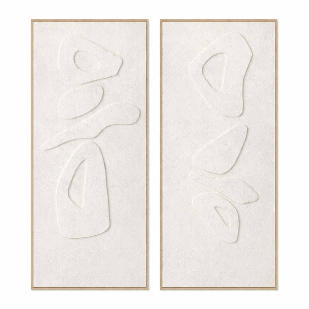 Sculpted Silence Duo Set - 3D Art - Light Natural Frame 100 x 60cm
