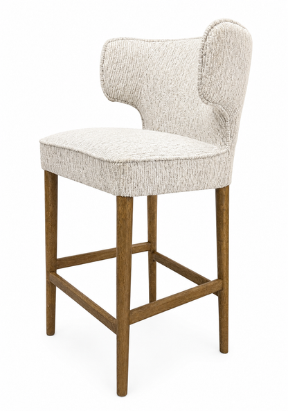 Avia Solid Timber Kitchen Stool - Neutral Textured Fabric