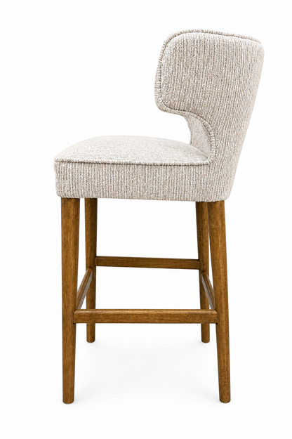 Avia Solid Timber Kitchen Stool - Neutral Textured Fabric
