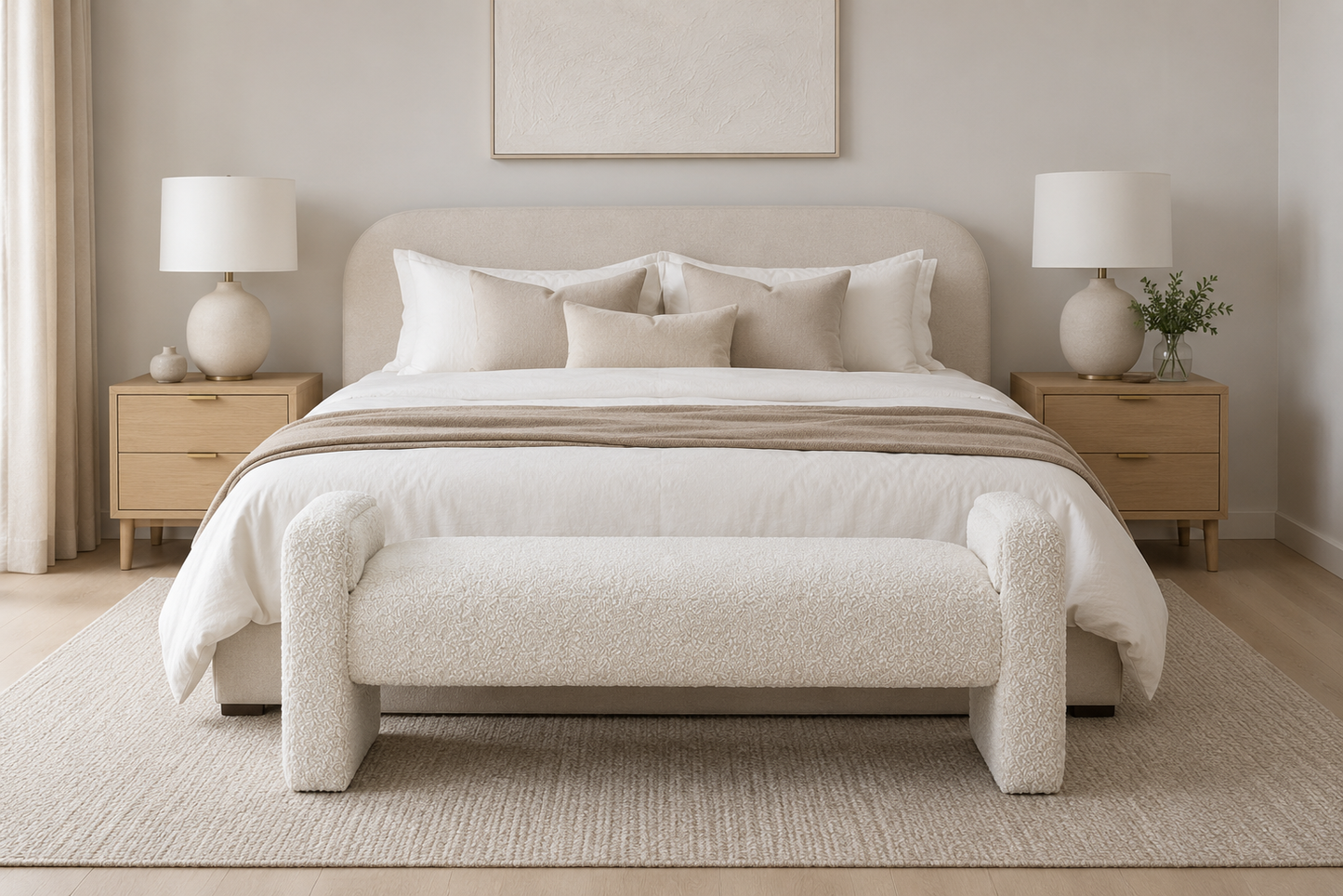 ** PRE ORDER ** Ivy Boucle Bench Seat - Ottoman - Bed End