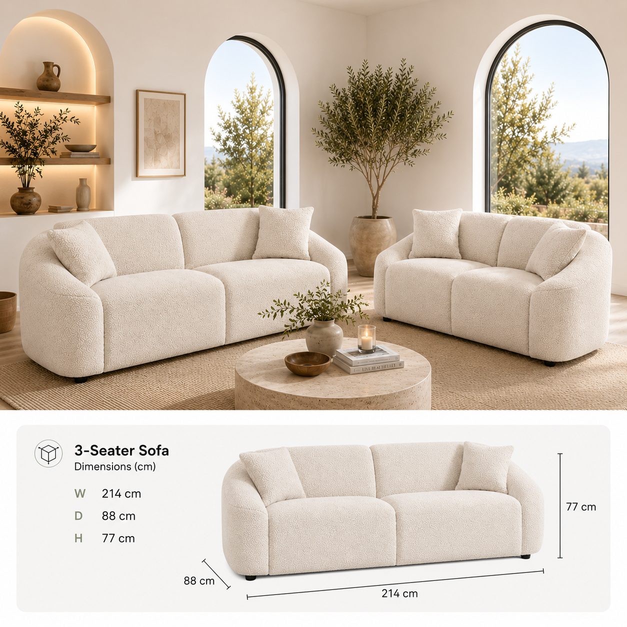 Mandy Boucle - 3 Seat Sofa Lounge - Ivory - 10th June