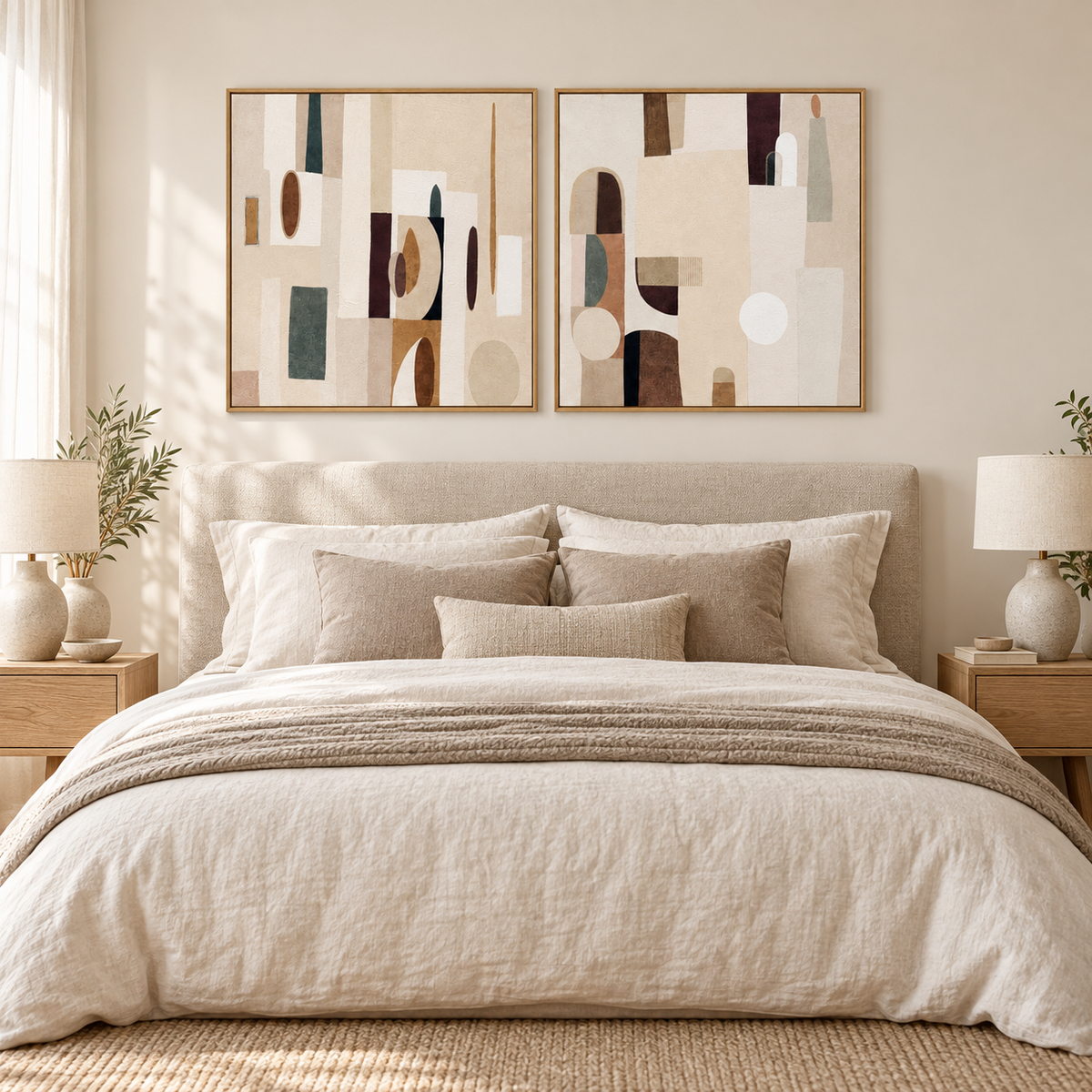 Soft Geometry - Textured Framed Canvas Wall Art Set - 80 x 160cm