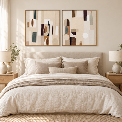 Soft Geometry - Textured Framed Canvas Wall Art Set - 80 x 160cm
