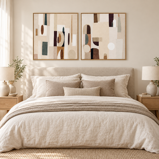 Soft Geometry - Textured Framed Canvas Wall Art Set - 80 x 160cm