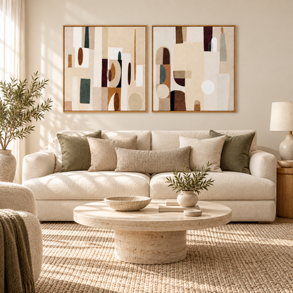 Soft Geometry - Textured Framed Canvas Wall Art Set - 80 x 160cm