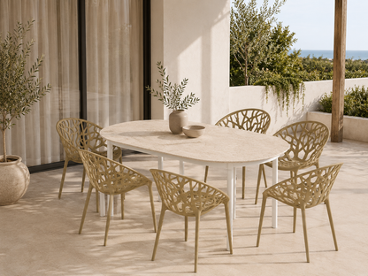 ** Coming Soon ** White Aluminum & Glass Outdoor Table