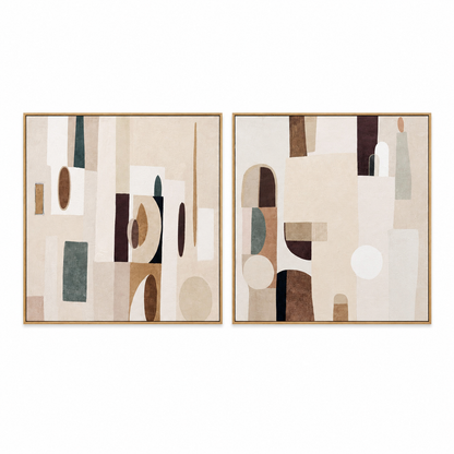 Soft Geometry - Textured Framed Canvas Wall Art Set - 80 x 160cm