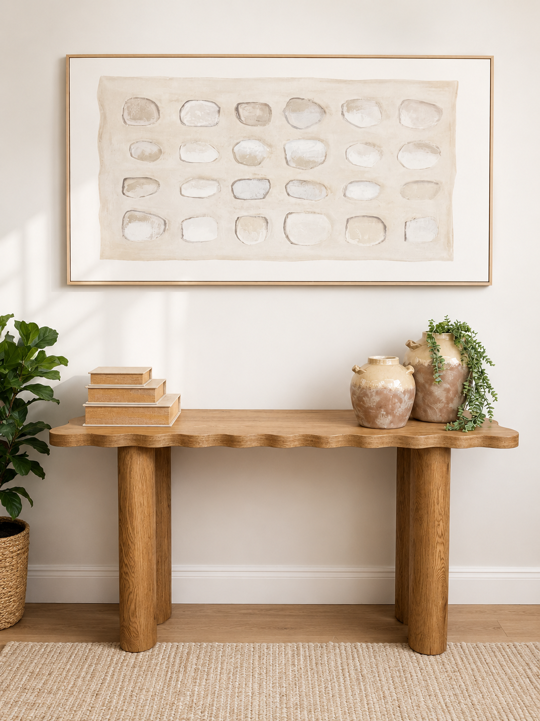 Calm Stones Medium - Framed Printed Canvas - Light Natural Frame - 80 x 160cm