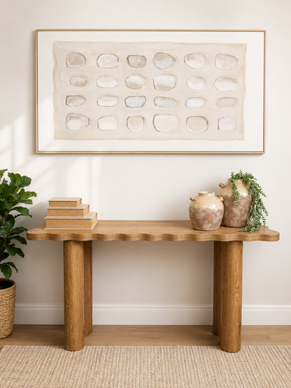 Calm Stones Medium - Framed Printed Canvas - Light Natural Frame - 80 x 160cm