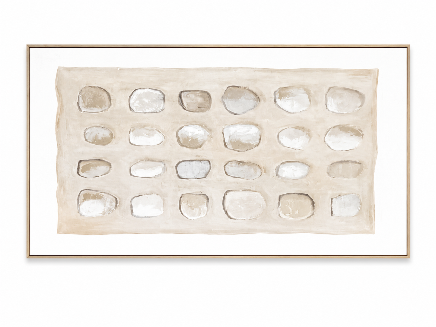 Calm Stones Medium - Framed Printed Canvas - Light Natural Frame - 80 x 160cm