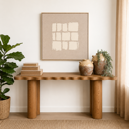 Linen Natural Cubes - Heavily Textured Framed Canvas 80cm