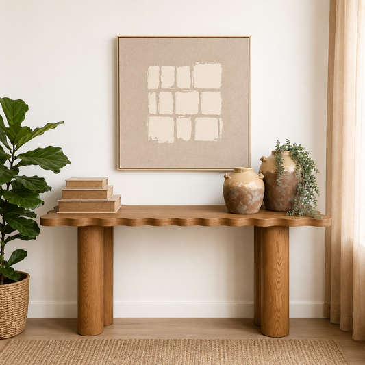 Linen Natural Cubes - Heavily Textured Framed Canvas 80cm