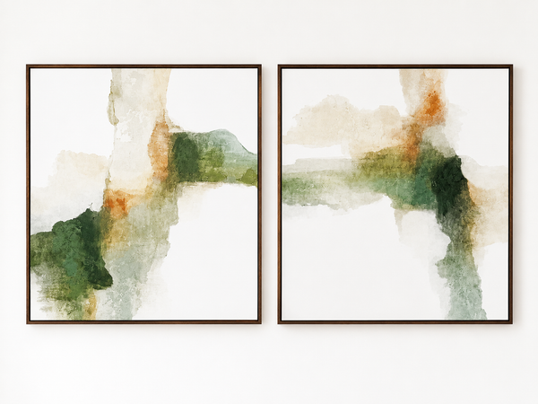 Grounded Flow - Duo Framed Canvas in Natural Oak - 80 x 80cm