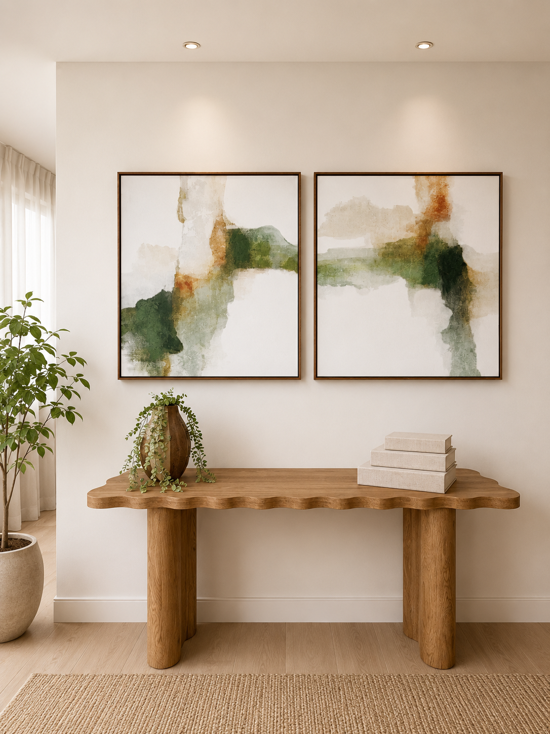 Grounded Flow - Duo Framed Canvas in Natural Oak - 80 x 80cm