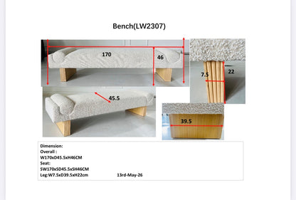 ** PRE ORDER ** Nel Boucle Bench Seat - Ottoman - Bed End