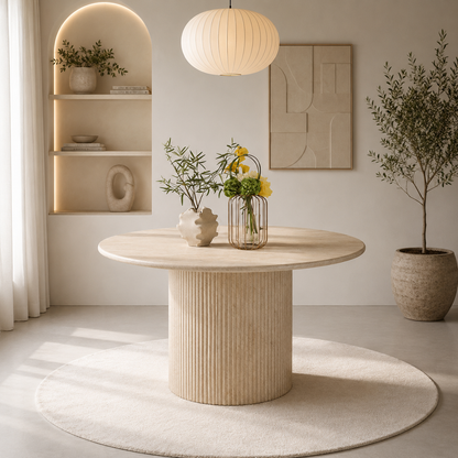 Dash Travertine Style Round Dining Table - 120cm