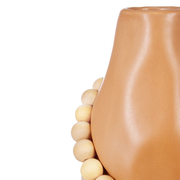 Lorna Ceramic Terracotta Vase with Timber Beads image 1