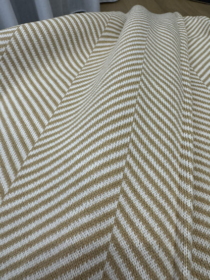 Tan & White Chevron knitted Throw Blanket image 1