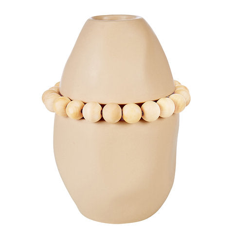 Lea Ceramic Cream Vase with Wood Bead