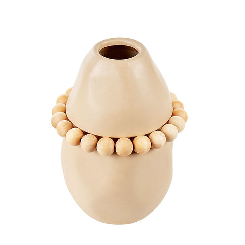 Lea Ceramic Cream Vase with Wood Bead